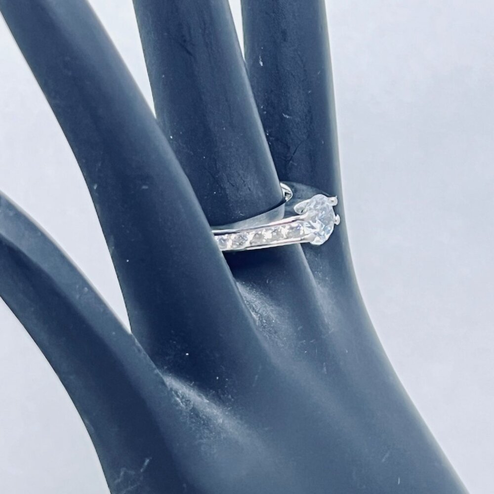 Silver Tone With Clear Glass Rhinestone Statement Ring (R365) - Picture 3 of 6